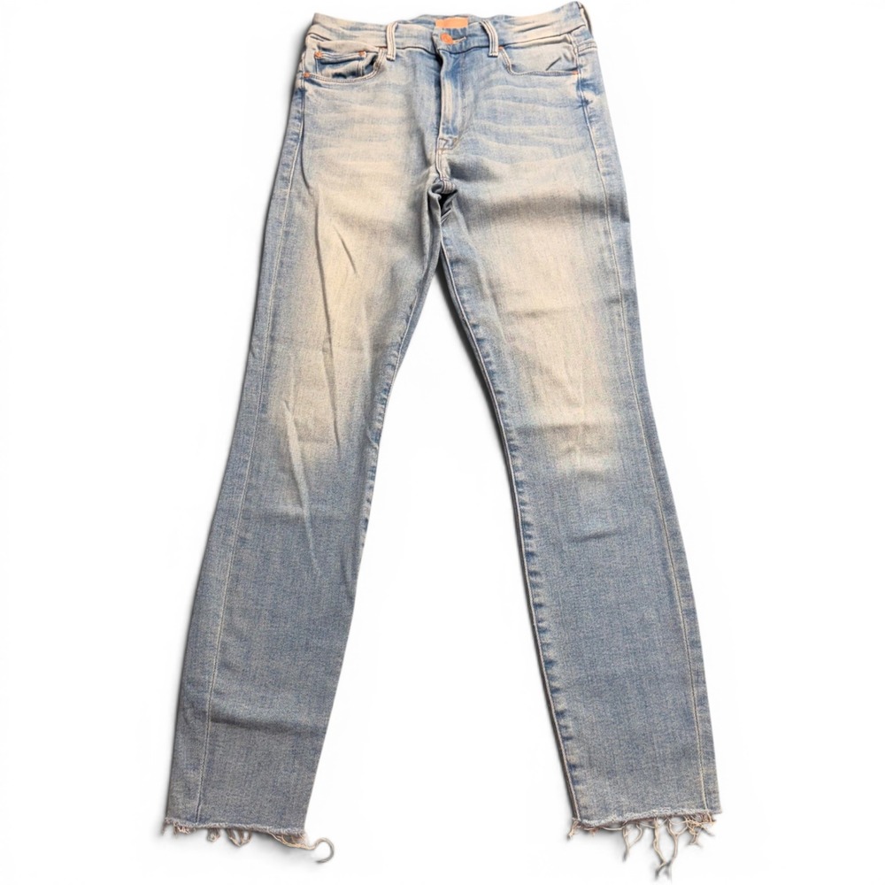 Mother High Waisted Looker Ankle Fray Jeans Light Blue Skinny Size 27